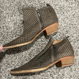 Lucky Brand Olive Perforated Ankle Boots